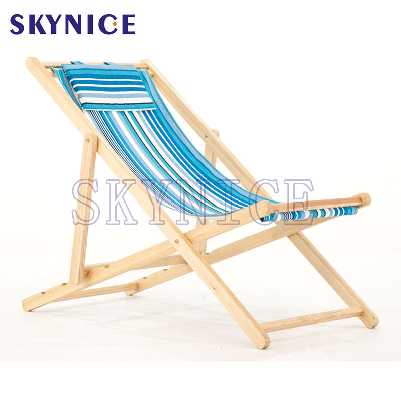 Sedia pieghevole in legno reclinabile in tela da spiaggia